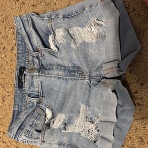 Distressed Light Blue Denim Shorts